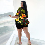 EVE Plus Size Floral Print Two Piece Shorts Set NNWF-7455