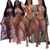 EVE Floral Print Bikinis With Long Cloak 3 Piece Sets LSL-6080