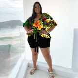 EVE Plus Size Floral Print Two Piece Shorts Set NNWF-7455