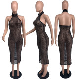 EVE Sexy Fishnet Hollow Halter Night Club Maxi Dress (Without Briefs)AMLF-3017