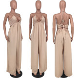 EVE Plus Size Casual Loose Solid Color Halter Jumpsuits YH-5252