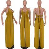 EVE Plus Size Casual Loose Solid Color Halter Jumpsuits YH-5252