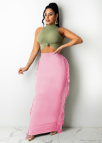 EVE Fashion Solid Color Tassel Maxi Skirt MTY-6538P