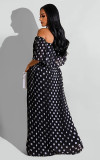 EVE Chiffon Polka Dot Print Slash Neck Pleated Maxi Dress ME-8060