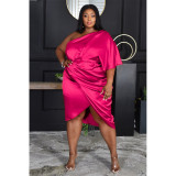 EVE Plus Size Sexy One Shoulder Midi Dress ASL-7078