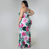 EVE Plus Size Casual Floral Print Halter Top And Skirt Two Piece Sets ONY-7002