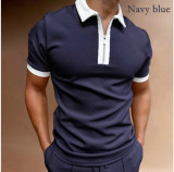 EVE Men's Short Sleeve Slim Fit Zip Lapel Pullover Polo FLZH-ZT157