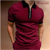 EVE Men's Short Sleeve Slim Fit Zip Lapel Pullover Polo FLZH-ZT157