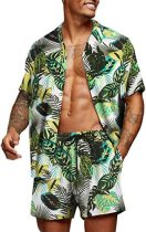 EVE Short Loose Hawaiian Print Casual Shirt Set FLZH-ZT165-ZK81