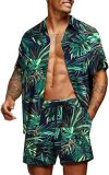 EVE Short Loose Hawaiian Print Casual Shirt Set FLZH-ZT165-ZK81