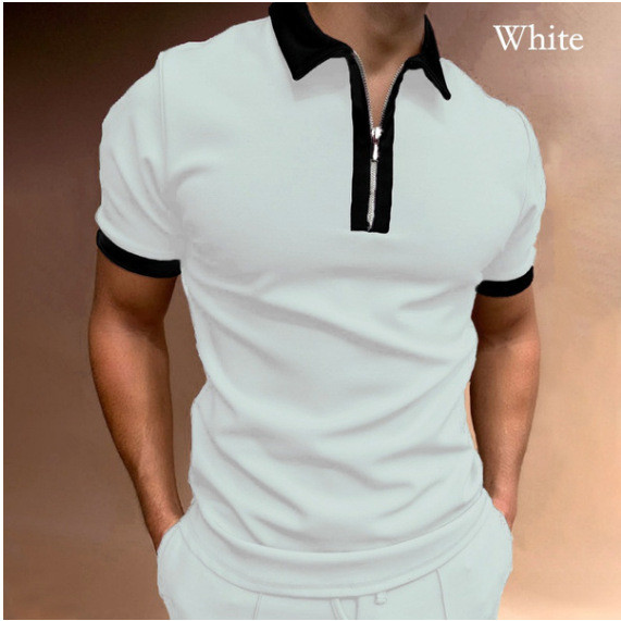 EVE Men's Short Sleeve Slim Fit Zip Lapel Pullover Polo FLZH-ZT157