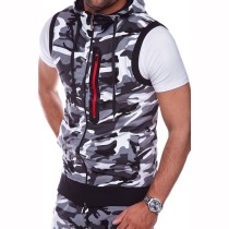 EVE Men Camouflage Casual Zip Hooded Vest FLZH-ZW28