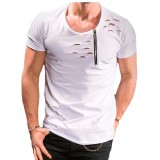 EVE Men Short Sleeve Hole Zipper Decoration Casual T-Shirt FLZH-ZT06