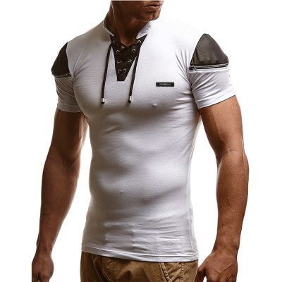EVE Men's Fashion Stand Collar Colorblock Slim Fit Short Sleeve T-Shirt FLZH-ZT31