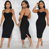 EVE Sexy Hot Drlling Hollow Out Sling Midi Dress BY-5657