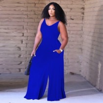 EVE Solid Sleeveless Pockets Wide Leg Jumpsuit TE-4387