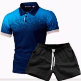 EVE Men Gradient Short Sleeve Fashion Polo Two Piece Shorts Set FLZH-ZT126-ZK70