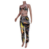 EVE Sexy Printed Tassel Bra Top And Pants 2 Piece Sets GZYF-8070