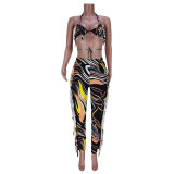 EVE Sexy Printed Tassel Bra Top And Pants 2 Piece Sets GZYF-8070