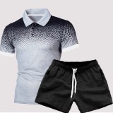 EVE Men Gradient Short Sleeve Fashion Polo Two Piece Shorts Set FLZH-ZT126-ZK70