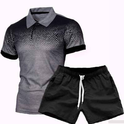 EVE Men Gradient Short Sleeve Fashion Polo Two Piece Shorts Set FLZH-ZT126-ZK70