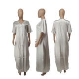 EVE Solid Short Sleeve Loose Maxi Dress SXF-22113