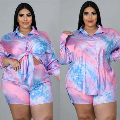 EVE Plus Size Long Sleeve Shirt And Shorts 2 Piece Sets CY-7109