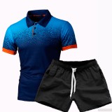 EVE Men Gradient Short Sleeve Fashion Polo Two Piece Shorts Set FLZH-ZT126-ZK70