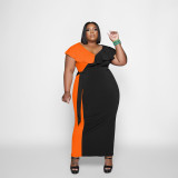 EVE Plus Size Patchwork Ruffle Maxi Dress WPF-80588