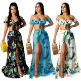 EVE Sexy Printed Cropped Top Long Skirts Two Piece Sets SFY-2161
