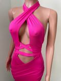 EVE Sexy Halter Backless Hollow Out Bandage Mini Dress NIK-302