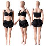 EVE Solid Ruffled Two Piece Shorts Sets CH-8213