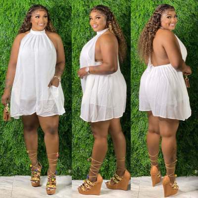 EVE White Halter Backless Wide Leg Loose Romper CY-6598