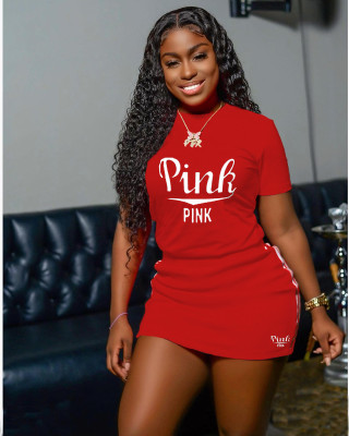 EVE Pink Letter T Shirt And Mini Skirt 2 Piece Sets NYMF-270