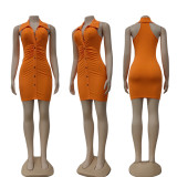 EVE Solid Sleeveless Turndown Collar Slim Mini Dress CY-6599
