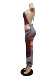 EVE Sexy Printed Backless Mesh Sling Maxi Dress MEM-88431