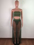 EVE Sexy Tube Top Mesh Pleated Maxi Skirt 2 Piece Sets LA-3308