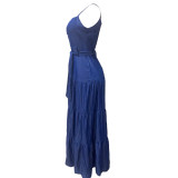 EVE Denim Sleeveless Sling Sashes Maxi Dress ZSD-0466