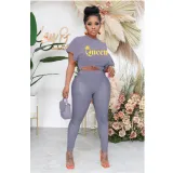 EVE Queen Letter Print T Shirt Mesh Pants 2 Piece Sets SXF-20401-1