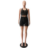 EVE Sexy Knit Hollow Out Halter Top And Shorts Sets CM-8610