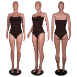 EVE Solid Strapless Bodysuit+Shorts 2 Piece Sets MA-Y441