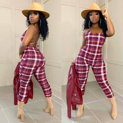 EVE Sexy Plaid Backless Cross Strap Jumpsuit NYMF-272