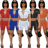 EVE Casual Sports Zipper Two Piece Shorts Suits MUKF-075