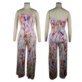 EVE Sexy Printed Strapless Wide Leg Jumpsuit TE-4389