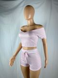 EVE Striped V Neck Two Piece Shorts Sets WUM-22412