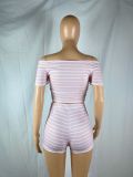 EVE Striped V Neck Two Piece Shorts Sets WUM-22412