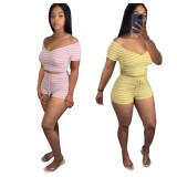 EVE Striped V Neck Two Piece Shorts Sets WUM-22412