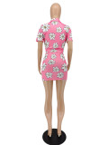 EVE Floral Print Short Sleeve Mini Skirt 2 Piece Sets SMF-81134