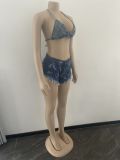 EVE Denim Bra Top And Shorts Two Piece Sets OSM-4354