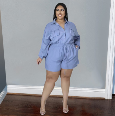EVE Plus Size Solid Long Sleeve High Waist Romper NLF-LY8048